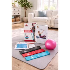 Reebok Resistance Bands Set + Gaiam Mini Ab Ball Home Workout Bundle